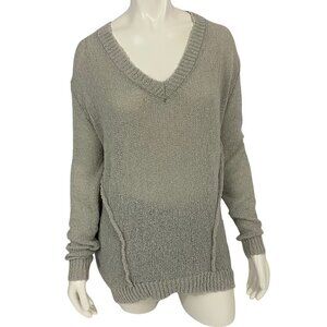 Daytrip Women's Long Sleeve V-Neck Tunic Sweater Open Mesh Weave Size L Grey